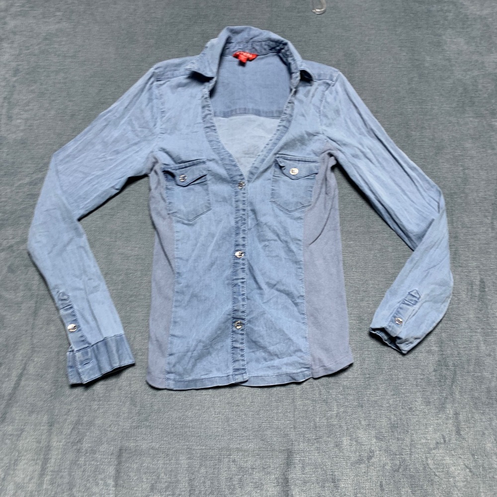 Guess Denim Shirt Womens XS Blue Flap Pockets Regular Fit Button Up Streetwear